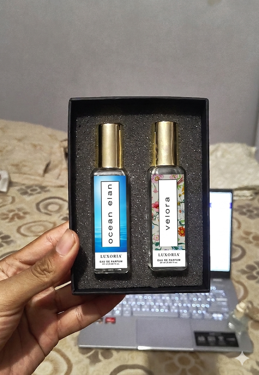 Luxoria Couple Perfume Gift Set | Ocean Elan & Velora EDP 20ml x 2 | Fresh Aquatic & Floral Fragrances | Premium Luxury Perfume Combo