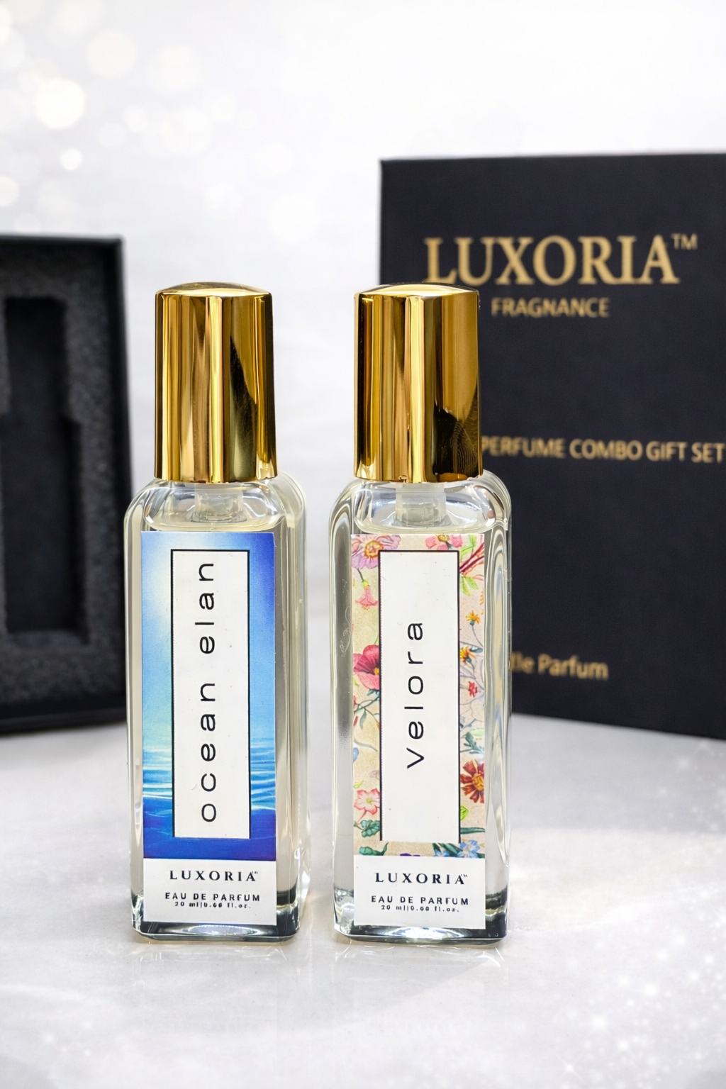 Luxoria Couple Perfume Gift Set | Ocean Elan & Velora EDP 20ml x 2 | Fresh Aquatic & Floral Fragrances | Premium Luxury Perfume Combo